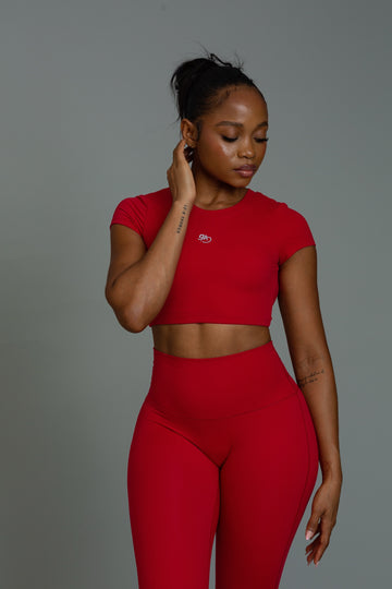 Open cross-back tee (pomegranate)