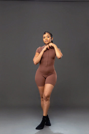 Flexy halfway zipper romper (choco)
