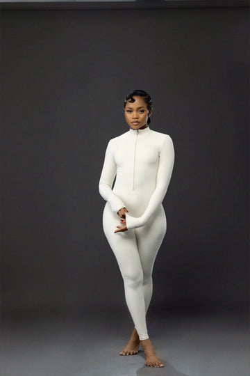 Flexy halfway zipper bodysuit (cream)