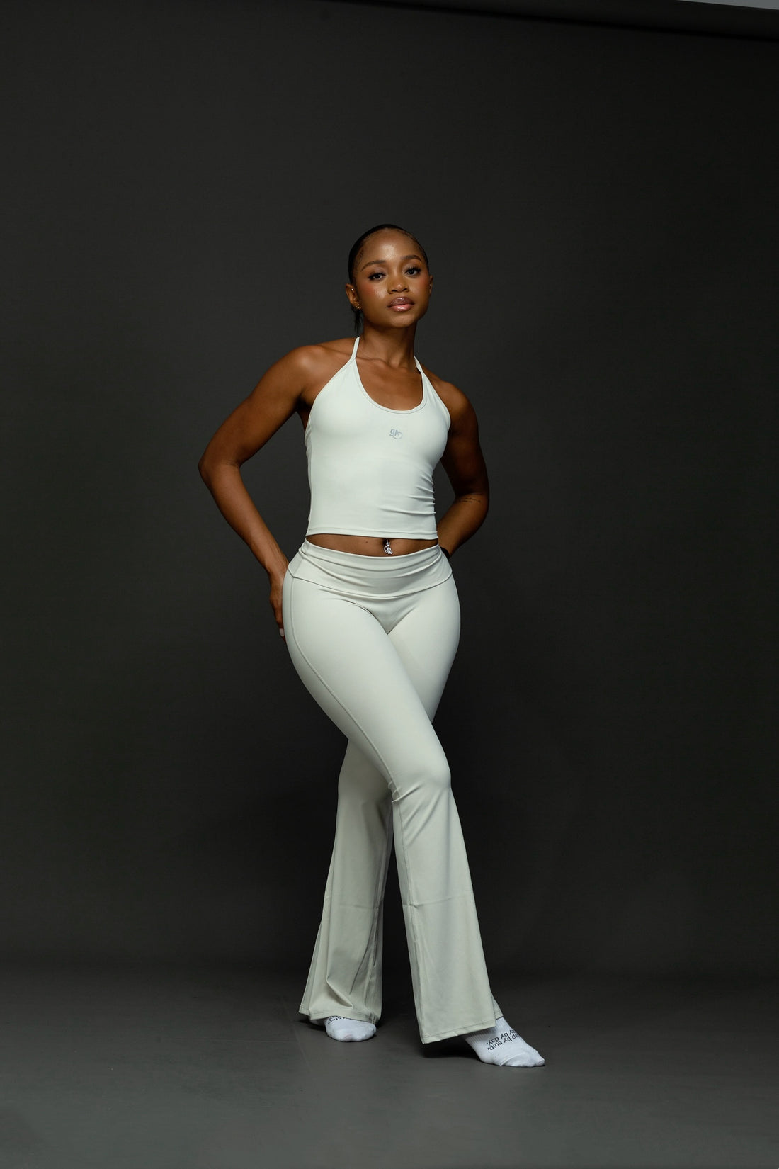 Fold-over flare pant (cream)